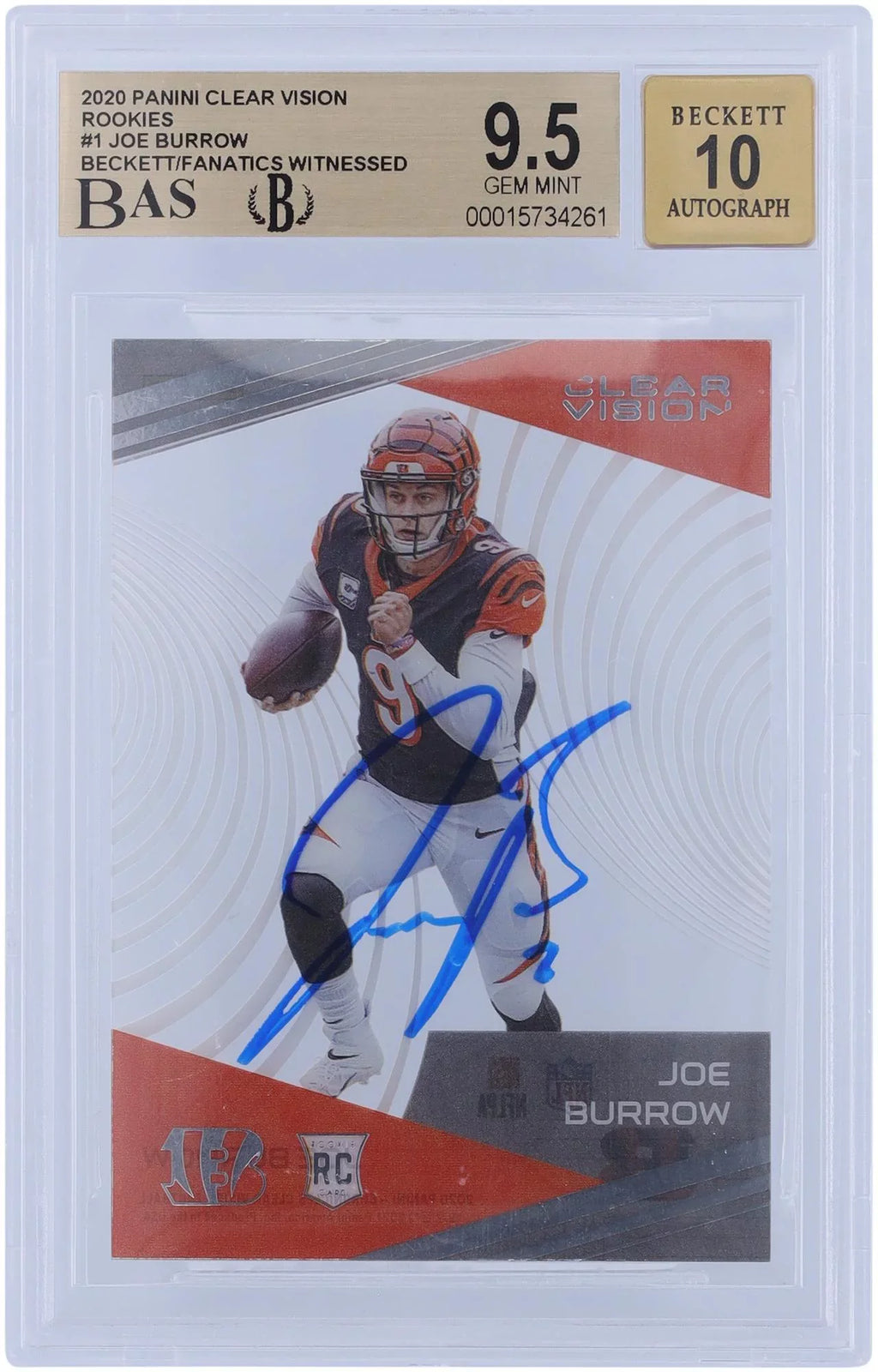 2020 Joe Clear Witnessed 9.5/10 Bengals Fanatics Panini Certified Card Fanatics - Rookie Cincinnati Authentic Vision Autographed #CV-1 Authenticated Burrow Beckett