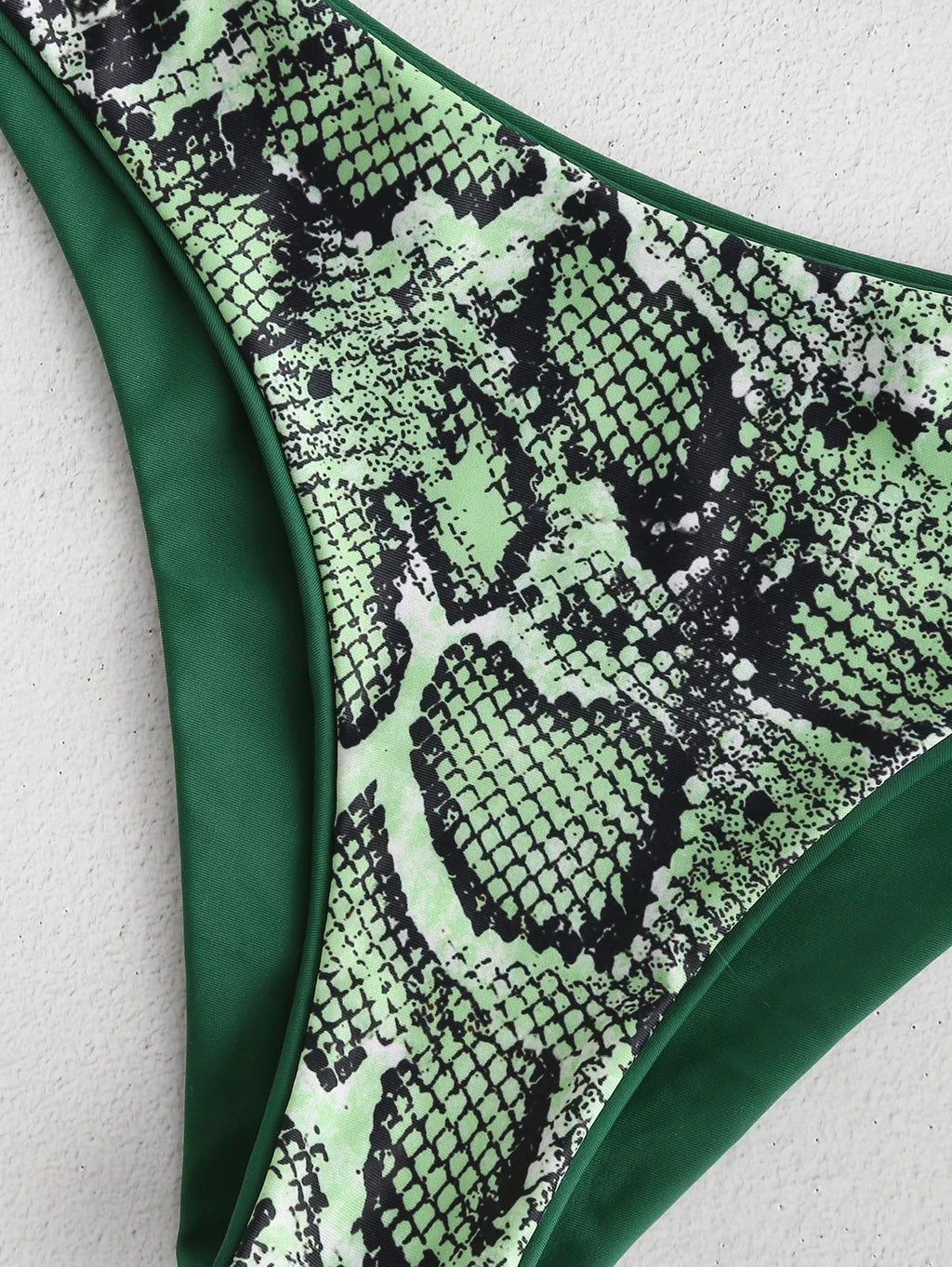 Leopard Bikini Swimsuit Women Green Print for Forest Reversible Shoulder Medium ZAFUL One Set Snakeskin M