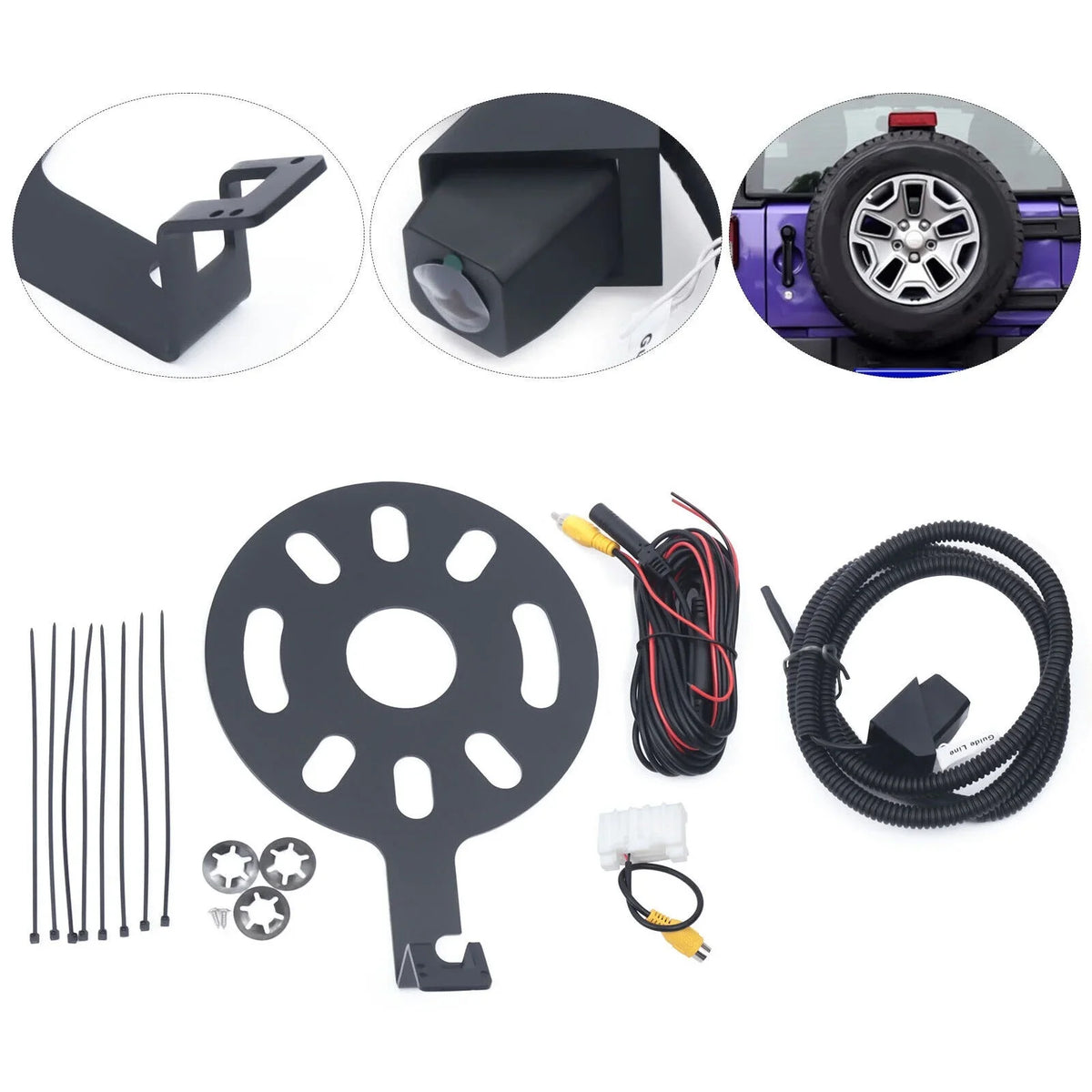 View Mount Jeep Backup Tire Rear ZhdnBhnos 170° Spare JK Camera Wrangler for Bracket 2007-2017 Kit