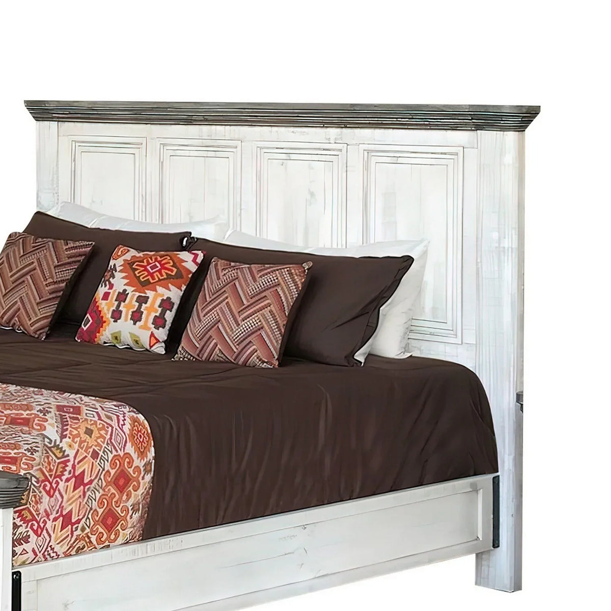 White, Bed, Queen Gray Footboard, Headboard Clean Rustic dimension and Benjara Feyi