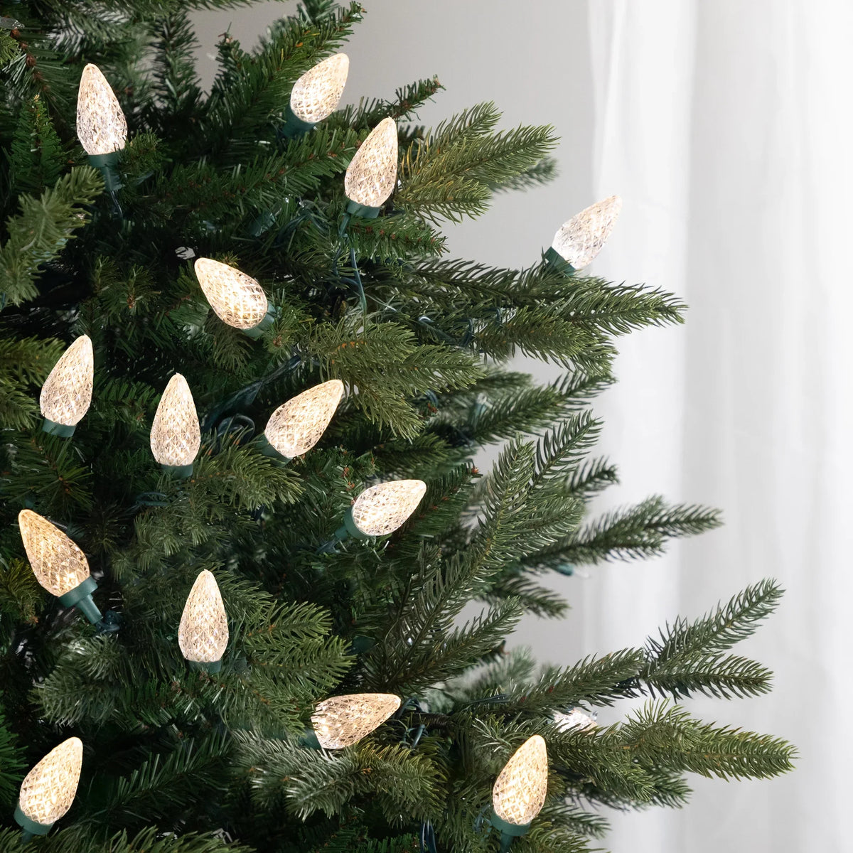 Wire Faceted Lights, Christmas Warm 100ct 66ft White LED Green C9 Northlight