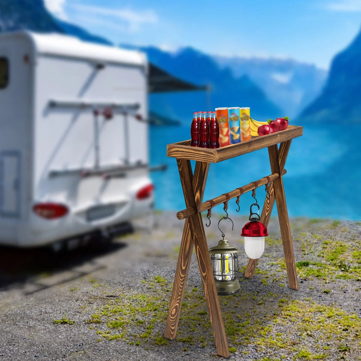 Miumaeov Portable Wooden for Shelf Picnic, Rack Table Grill Rack exterior Storage BBQ Picnic Camping,