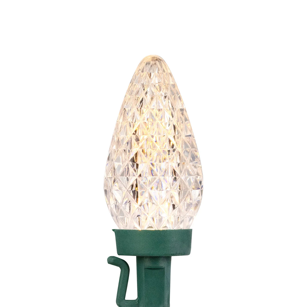 Wire Faceted Lights, Christmas Warm 100ct 66ft White LED Green C9 Northlight