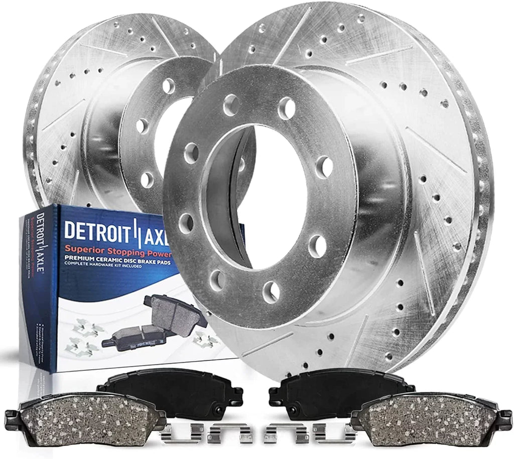 Lugs - 1999 2003 Kit Ceramic Replacement Detroit Brake Duty Super 2004 Drilled 8 2001 Pads Excursion Rear & Rotors 99-04 F-350 Axle Brake 2000 Brakes 2002 for Slotted F-250