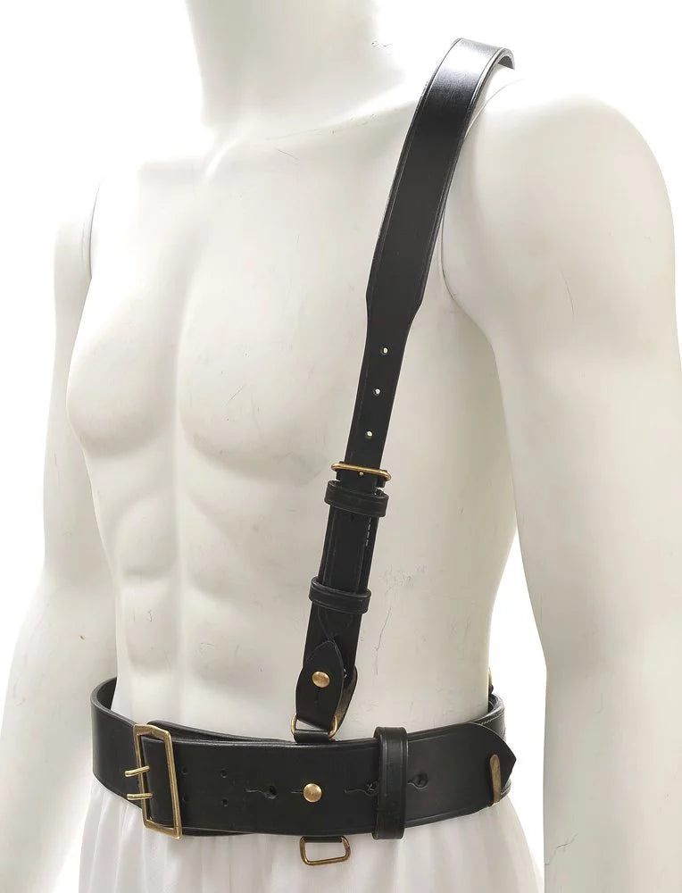 Black Strap WW1 will 45" Sam Browne 42"- with Leather Belt fit Shoulder