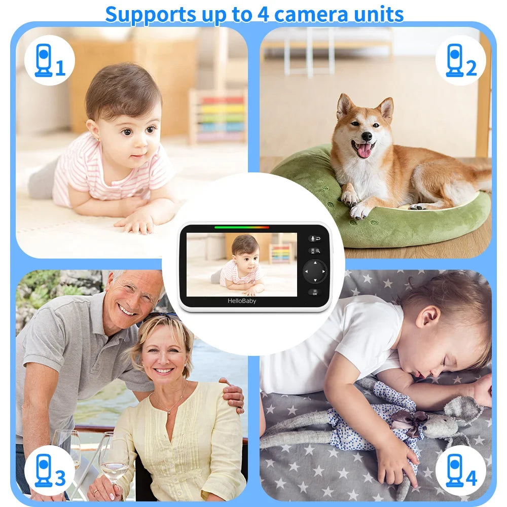 Night and Infrared VOX Lullaby, Two and LCD Camera, Way Audio, Camera Baby Color 5" HelloBaby Video Audio Monitor Monitor Vision, Display, inches Screen, with Temperature Mode 5