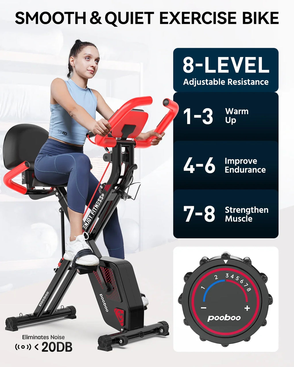 Arm Workout Exercise Quiet Exercise Resistance Bike Bikes lbs Stationary Magnetic with 3-in-1 360 Pooboo Bike Bike Home Folding Bands