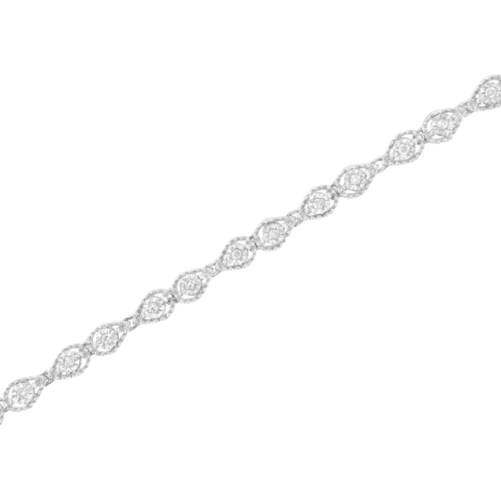 Clarity) - Miracle-Set Sterling Pear I3 7.25" Diamond .925 Silver Color, Shaped cttw 1/2 Bracelet Link (I-J
