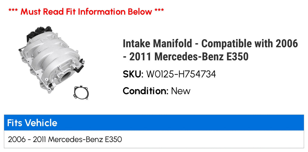 2010 Compatible E350 Intake Mercedes-Benz 2009 2007 2011 - Manifold 2008 - with 2006