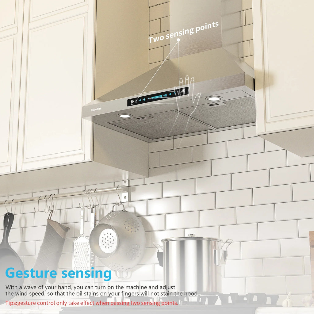 Dimmable Sensing lights(A02-36") Speed Gesture with HisoHu Hood 4 Steel Wall with Inch Mount CFM 36 780 Exhaust Hood Kitchen LED Duct, Hoods Vent Stainless Hood, Range Convertible Ducted/Ductless