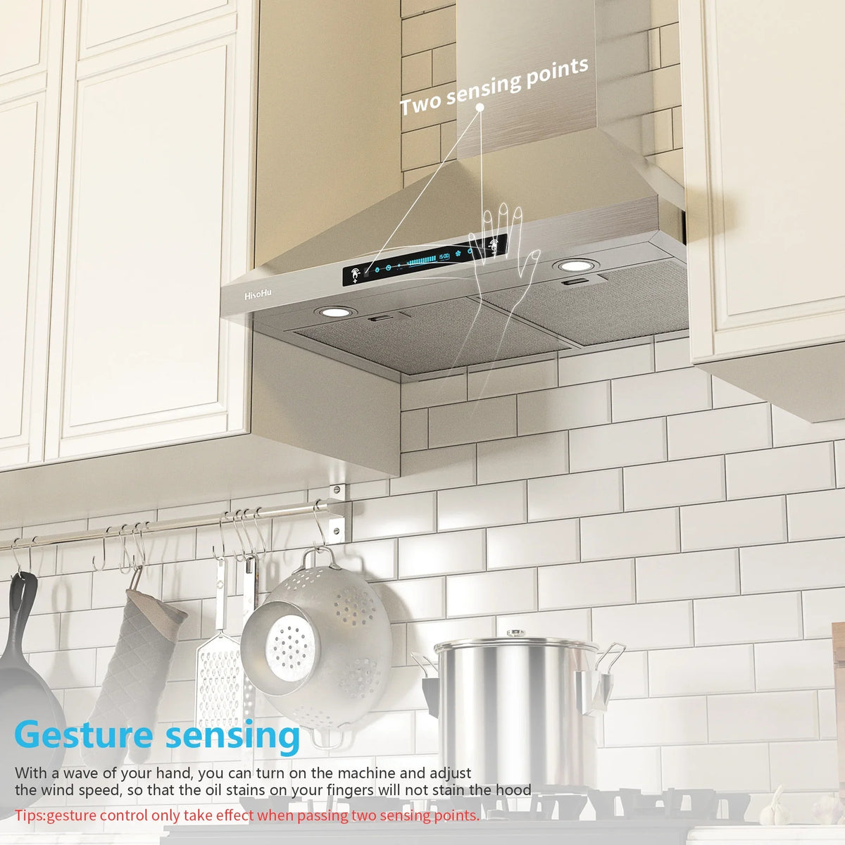 Dimmable Sensing lights(A02-36") Speed Gesture with HisoHu Hood 4 Steel Wall with Inch Mount CFM 36 780 Exhaust Hood Kitchen LED Duct, Hoods Vent Stainless Hood, Range Convertible Ducted/Ductless