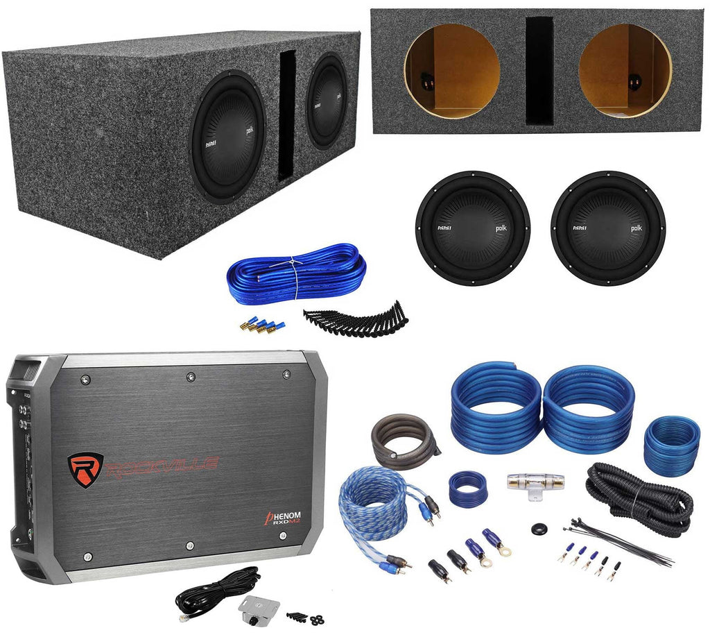 2400w 10” Box+Mono 2) Subwoofers+Vented Polk MM1042DVC Audio Sub Amplifier+Wires