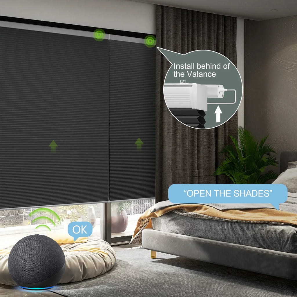 Grey,54"W Yoolax Remote 72"H) Blackout x Shade Cellular Automatic Control Blinds(100% Carbon Smart Honeycomb Blackout Window Motorized