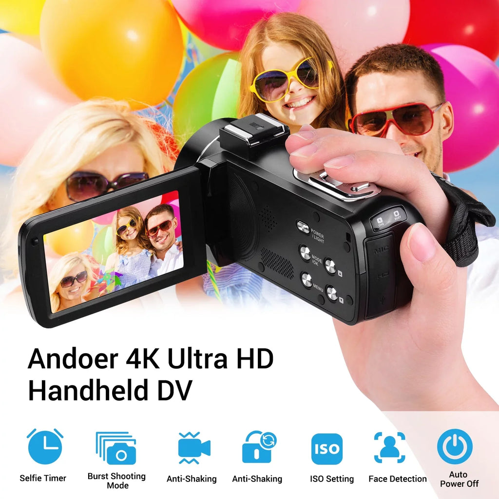 DV Function Professional Digital Video 4K 3.0 Mounting with CMOS Handheld Burst Andoer Camcorder Inch for Monitor Shoe Sensor IPS Microphone Hot -Shaking