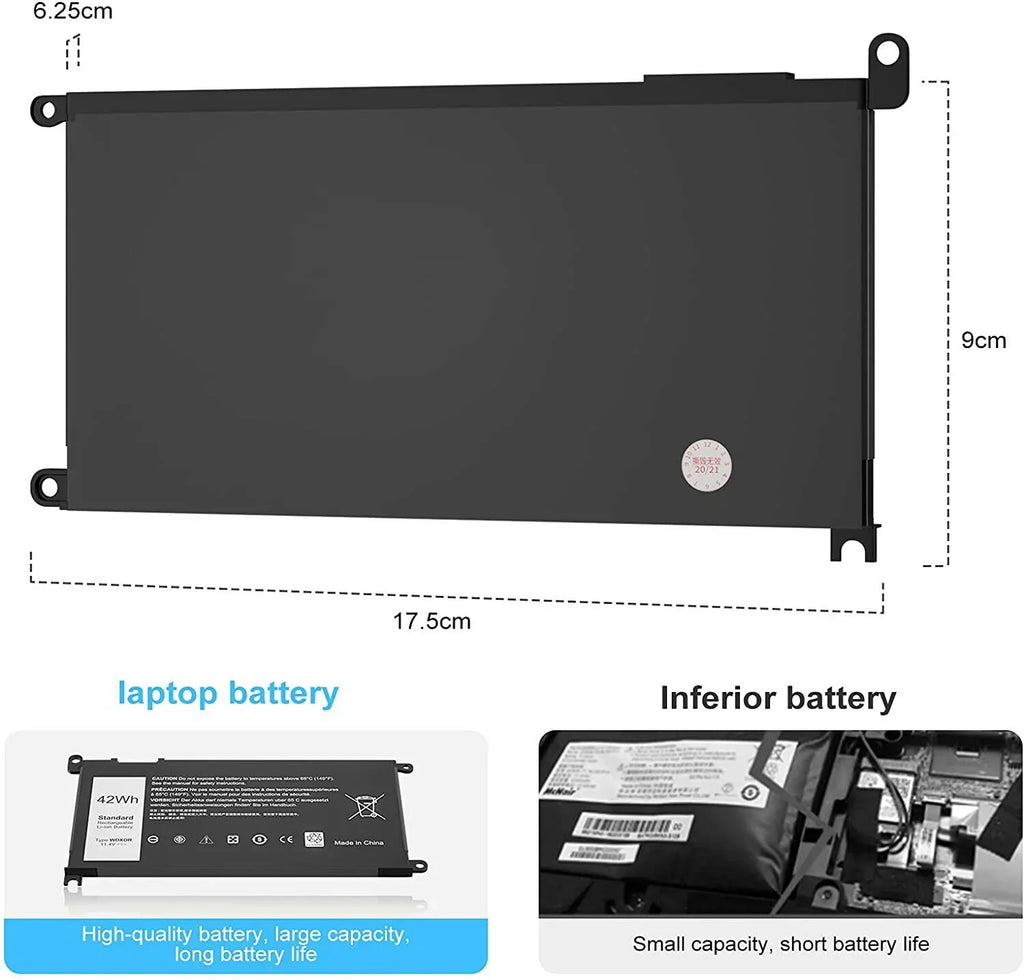 P69G Inspiron WDX0R 13 P75F Battery 5368 5567 5568 7368 7569 For WDXOR 15