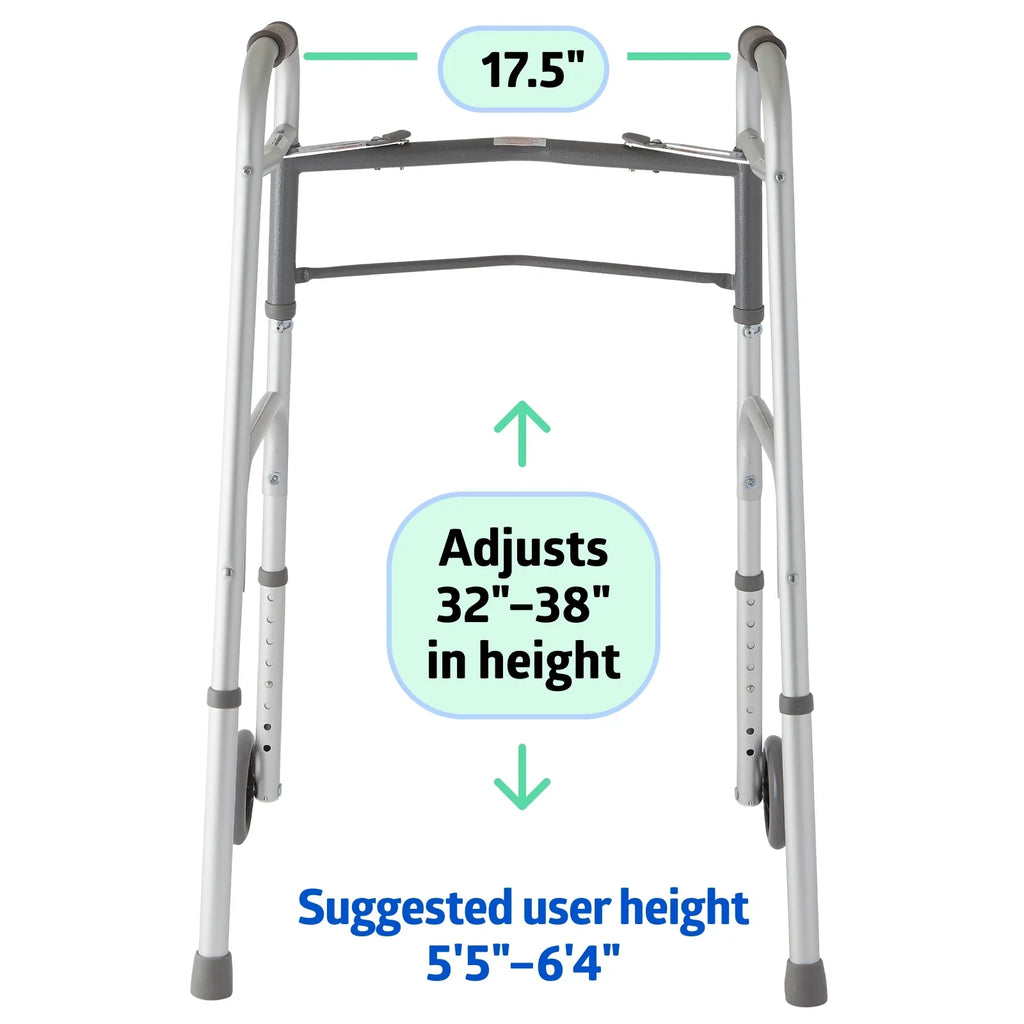 Lightweight Walker to Medline with Wheels, lbs. Frame Supports 5” 300 Aluminum Folding up