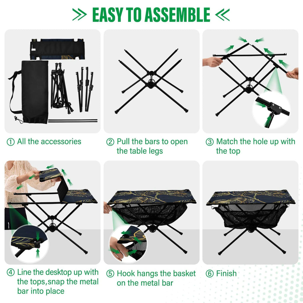 Flower with Portable Fishing Table Bag for Compact Folding Golden Rose Beach Table Travel exterior Picnic BBQ Luxury Storage Camping Table