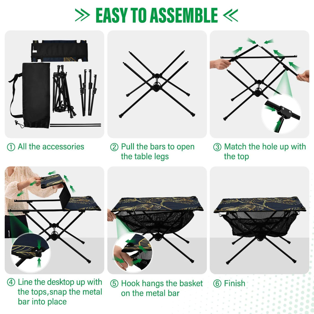 Flower with Portable Fishing Table Bag for Compact Folding Golden Rose Beach Table Travel exterior Picnic BBQ Luxury Storage Camping Table