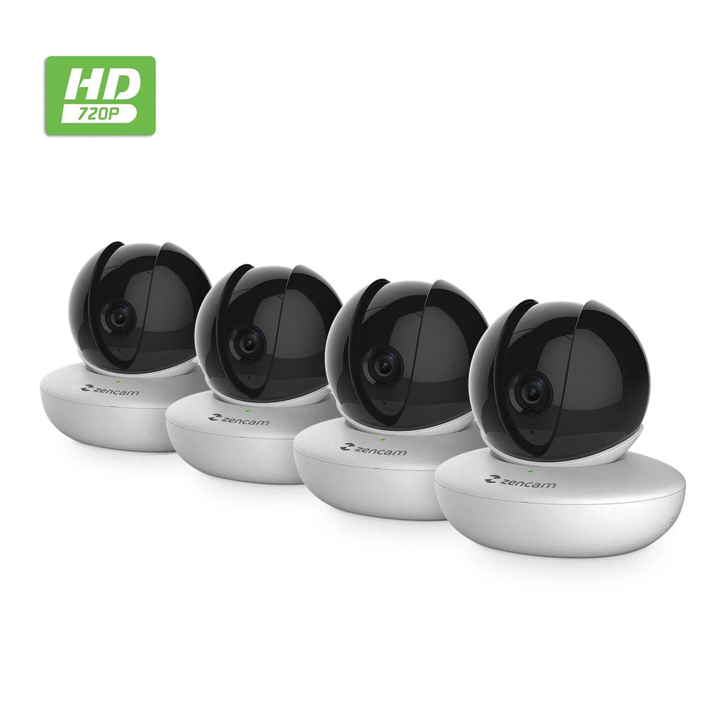 Zencam (4PACK-M1W) Security Dome White Talk Indoor Camera, Surveillance WiFi Zoom Baby Wireless IP 720P Cloud Two-Way Cam, System for Nanny 4-Pack Tilt with Pet, Camera, Home Pan Monitor Home,