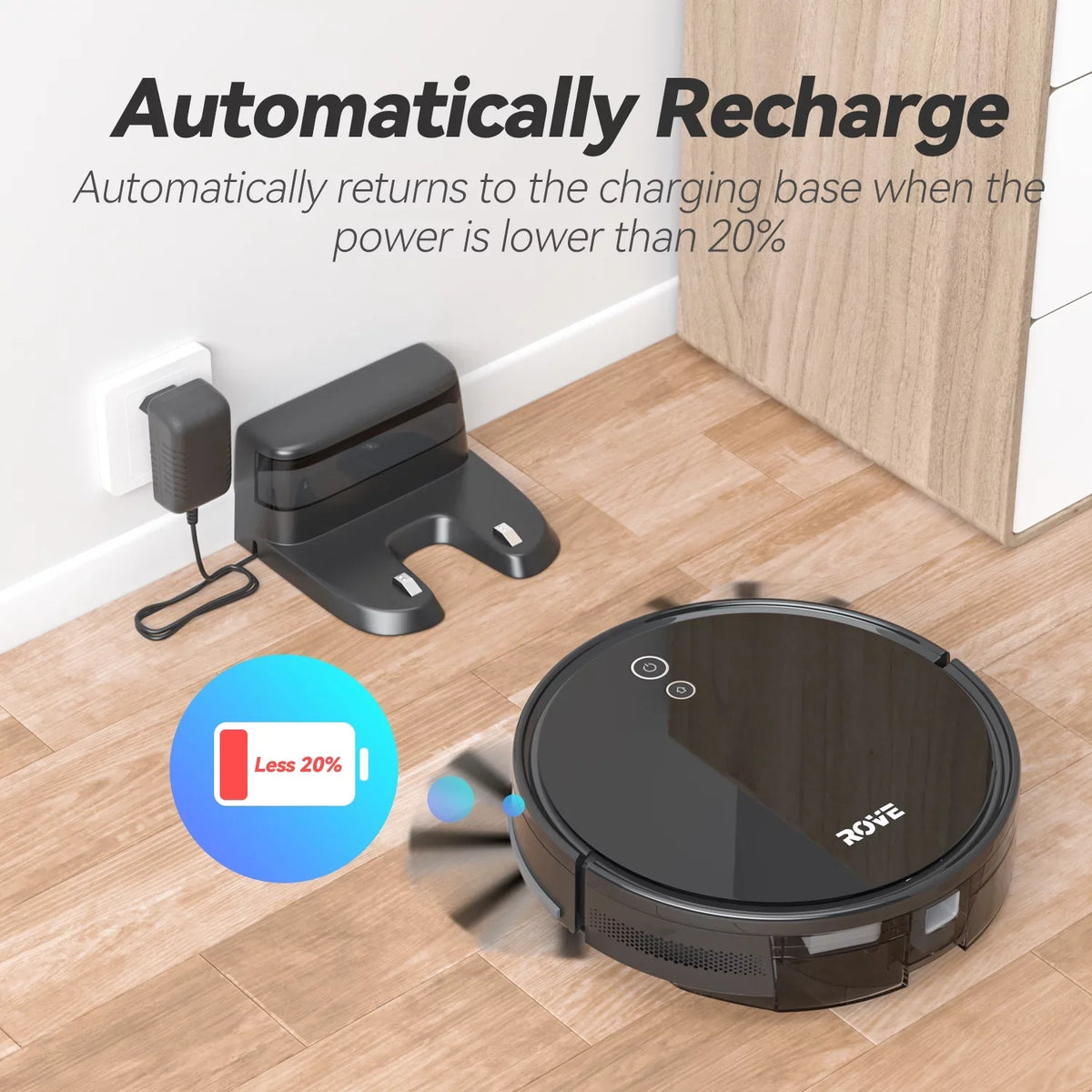 Automatic 600ML Dustbin, Hard Suction Ideal Rove Self-Charging, Pa for with Floor Pet Battery Carpet Sweeper and Robot Strong Care, Robotic Low Pile Cleaner, & 2000 Life Vacuum 2600mAh