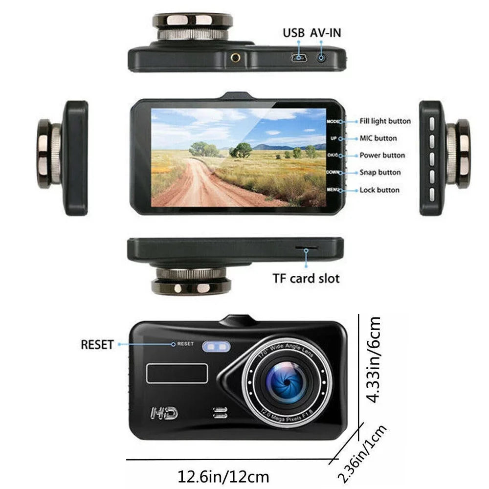 Parking Car Motion Front Dual Monitoring and Rear Dash 1080P Camera 4" Screen DVR Detection Recorder Xhy Video Driving Touch Cam and G-Sensor, Lens HD