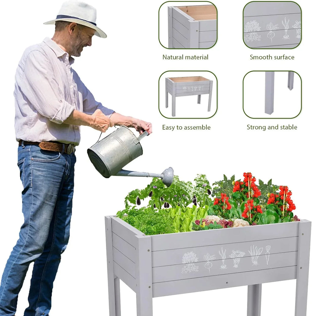 Raised for Garden Elevated Raised Light Box Yard, Bed, Inch Lawn Bed Planter x 30 Grey x 24 Grass for Kids Vegetables Kids Garden exterior Wooden Raised 18