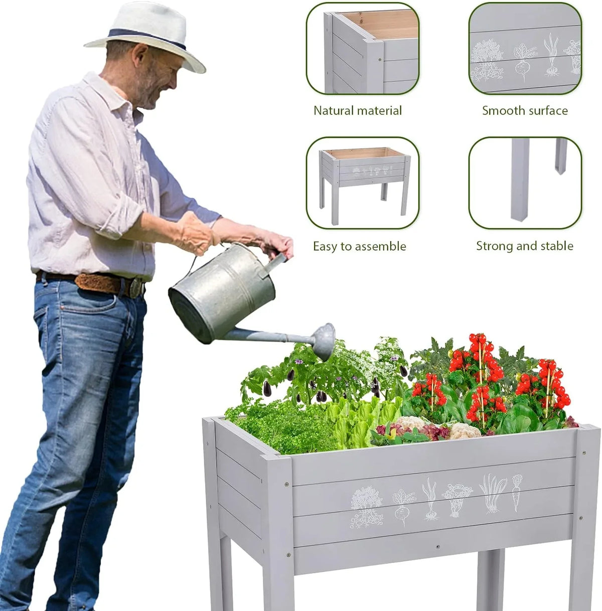 Raised for Garden Elevated Raised Light Box Yard, Bed, Inch Lawn Bed Planter x 30 Grey x 24 Grass for Kids Vegetables Kids Garden exterior Wooden Raised 18