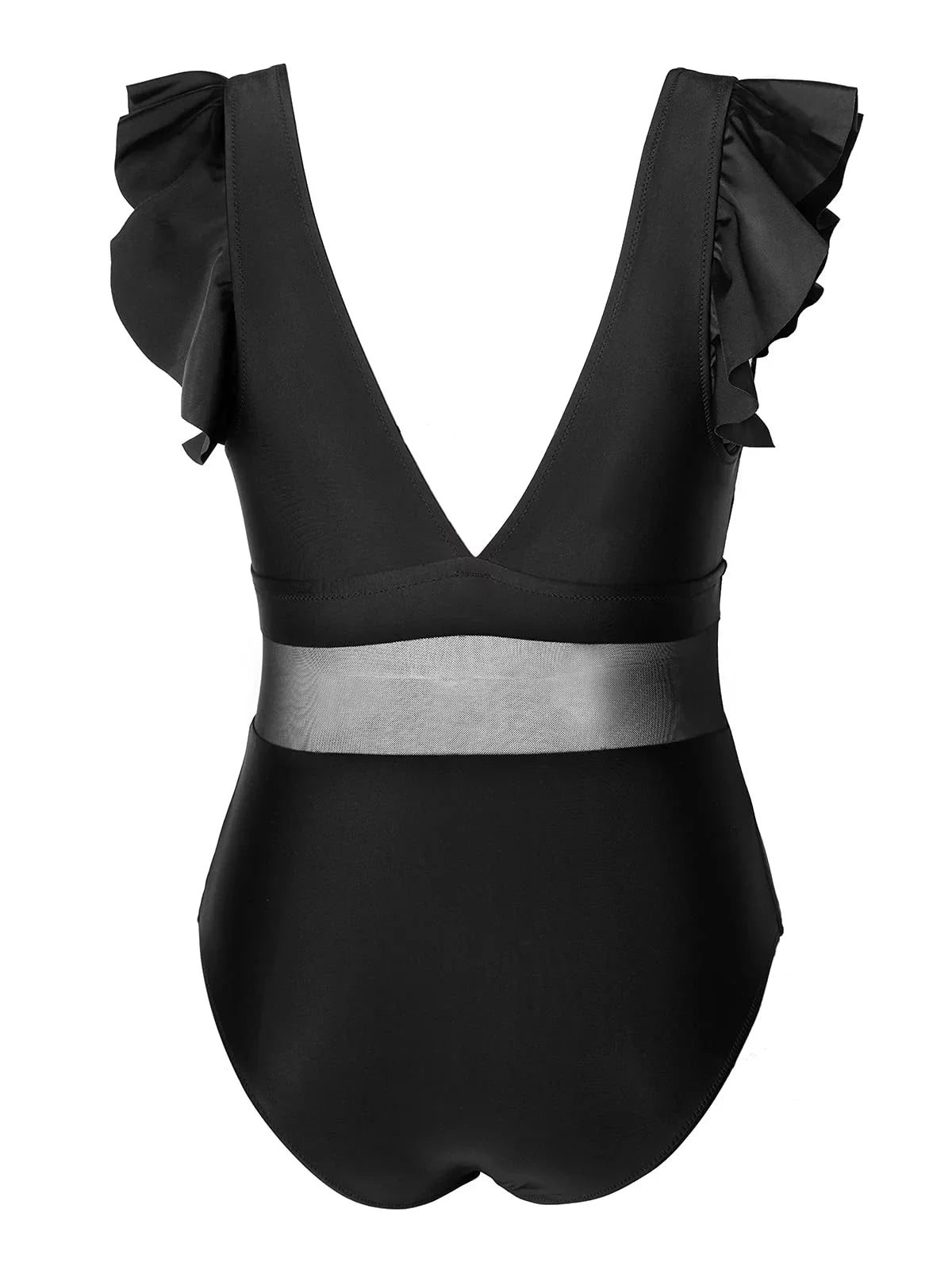 dimension Ruffle Bathing XXXXL Neck Cupshe Black One Suit, Plus Piece Women's Mesh V