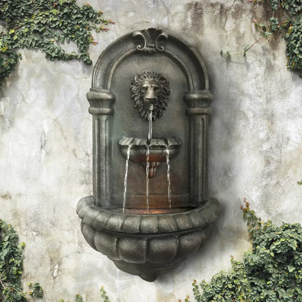Lion Bronze USA Fountain Wall Head LED Antique Tiered Garden with exterior exterior Stone Home Light, Decoration
