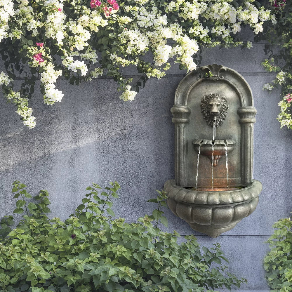 Lion Bronze USA Fountain Wall Head LED Antique Tiered Garden with exterior exterior Stone Home Light, Decoration