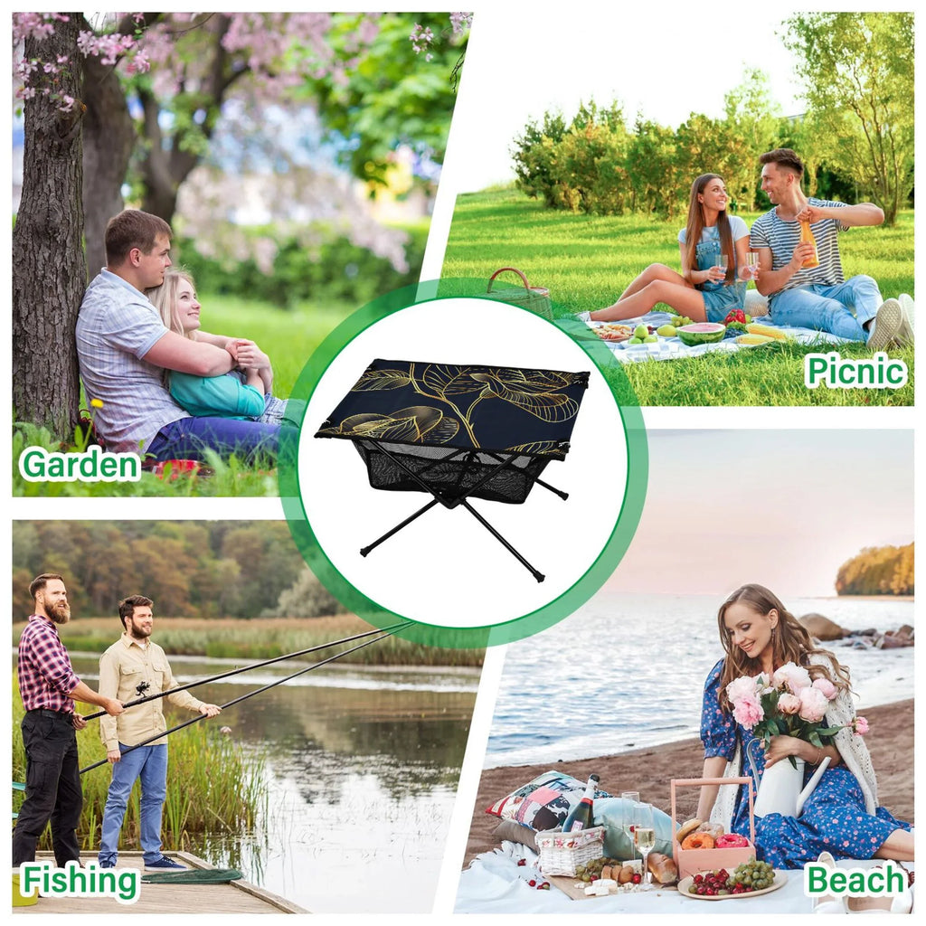 Flower with Portable Fishing Table Bag for Compact Folding Golden Rose Beach Table Travel exterior Picnic BBQ Luxury Storage Camping Table