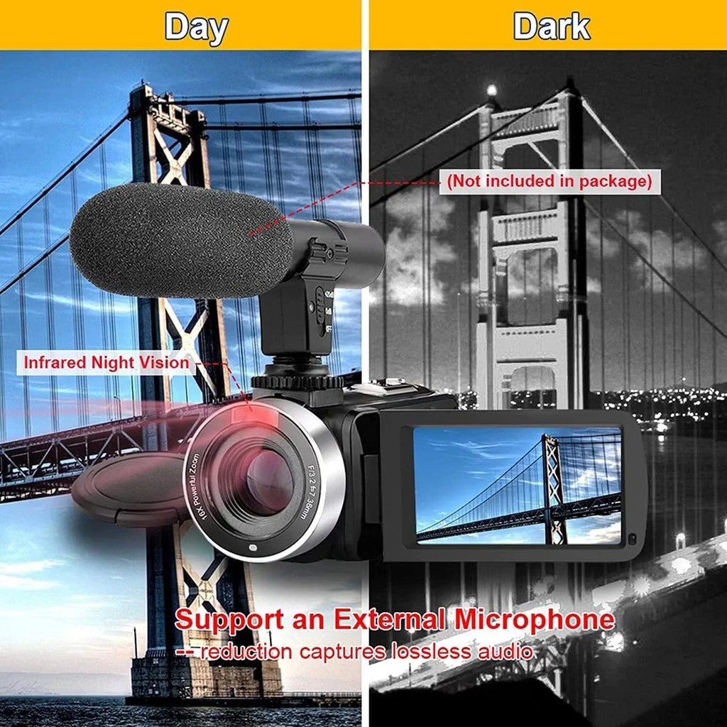 MP Vision IPS Camera Camera Camcorders Zoom Inch Remote Recorder Camera Camcorder 24.0 Vlogging Control Night Batteries 1080P Video 2 IR HD with Full 30FPS 16X 3.0 Screen