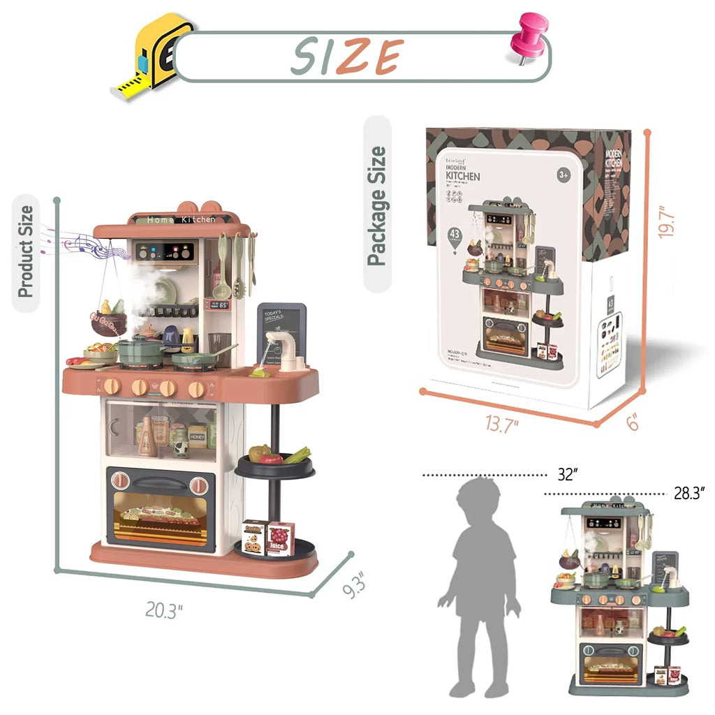Toys Birthday, Play Set Boys for of Kitchen Lights Toy Spray Pcs Toddlers Pretend PayUSD with 28.3" and Kitchen Playset Sounds Christmas Realistic Play Green Girls Kids Kids 43 for Simulation with