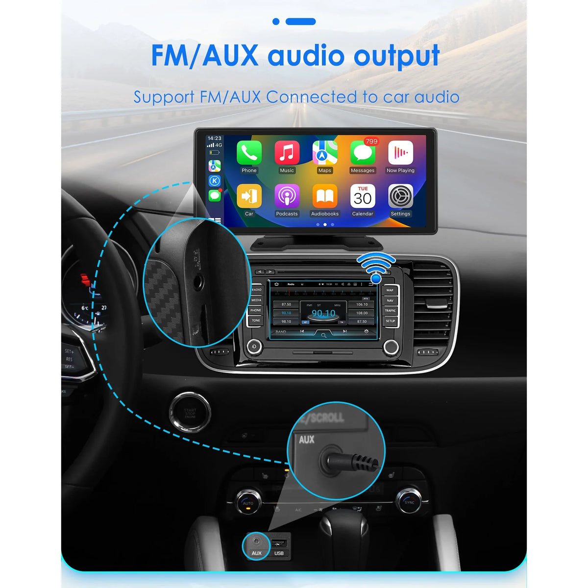 Bluetooth Head Unit Mirror 360° Link Carplay 10.26" Radio Navigation Player Stereo Touchscreen Android Auto FM GPS Car Adjustable