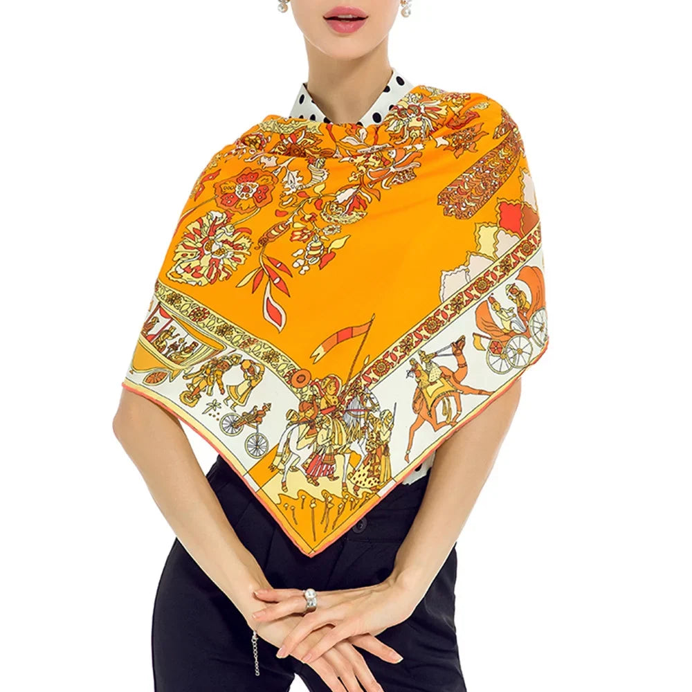 Square Womens Feeling For Orange Scarfs Cotton Polyester Silk Shawl