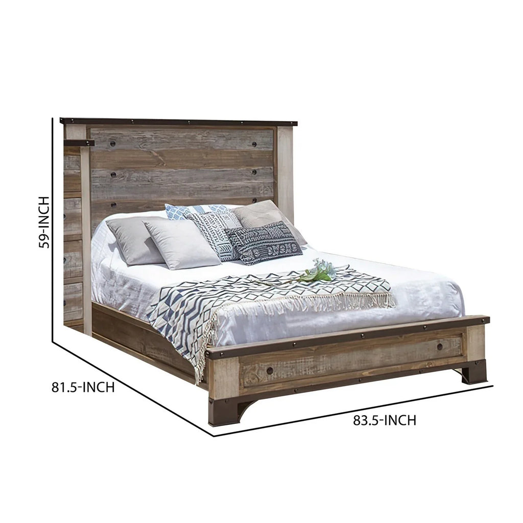 Wood Round Bed, Multicolor Brown Fena Benjara King Nailheads, dimension Black Distressed