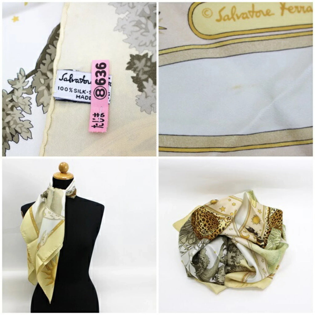 Ferragamo muffler yellow Salvatore paper Pre-Owned SALVATORE FERRAGAMO silk pattern ladies animal leopard print scarf (Good)
