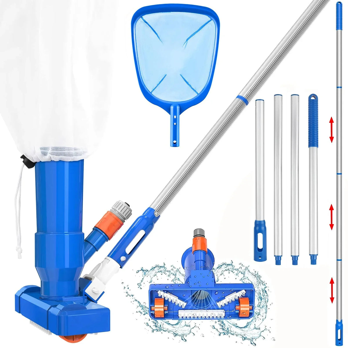 Vacuum Spa Skimmer 4 Net, Fountains Hot Pool Cleaner Handheld Kit, Portable Section Swimming Pool for 60" with of Upgraded Tub Jet Poles Vacuum Ground Cleaner Pool Pond Pool Above Pool Cleaner