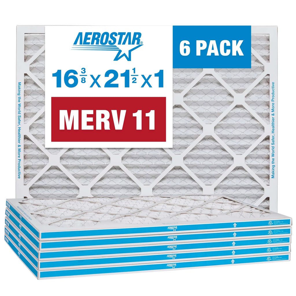 11 21 3/8 Air 6 Filter, Pack AC MERV Air Filter, 16 x 1 Aerostar x 1/2 Pleated Furnace