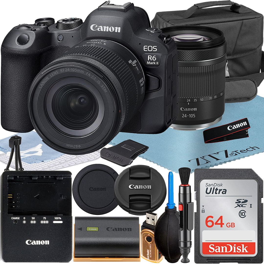Bundle 24-105mm LED Camera II R6 SanDisk RF + Accessory Flash Memory Mark + Case Mirrorless with 64GB Canon + + Card ZeeTech Lens EOS