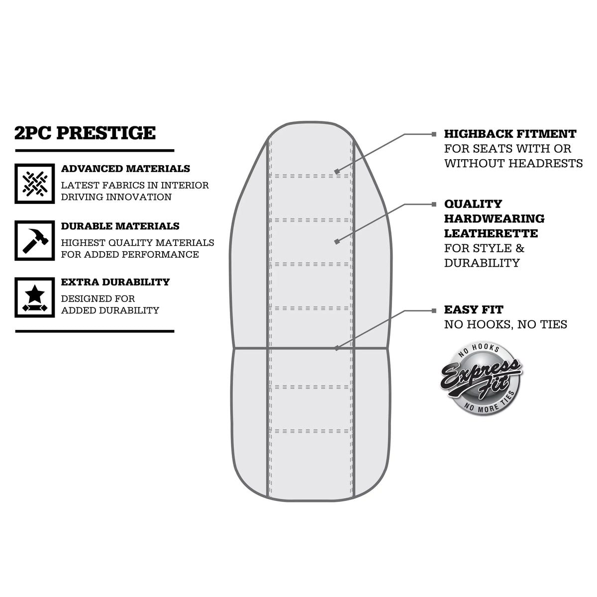 806514 Leather Dickies Prestige Car Vegan Seat Front Beige, 2 Genuine Piece Covers