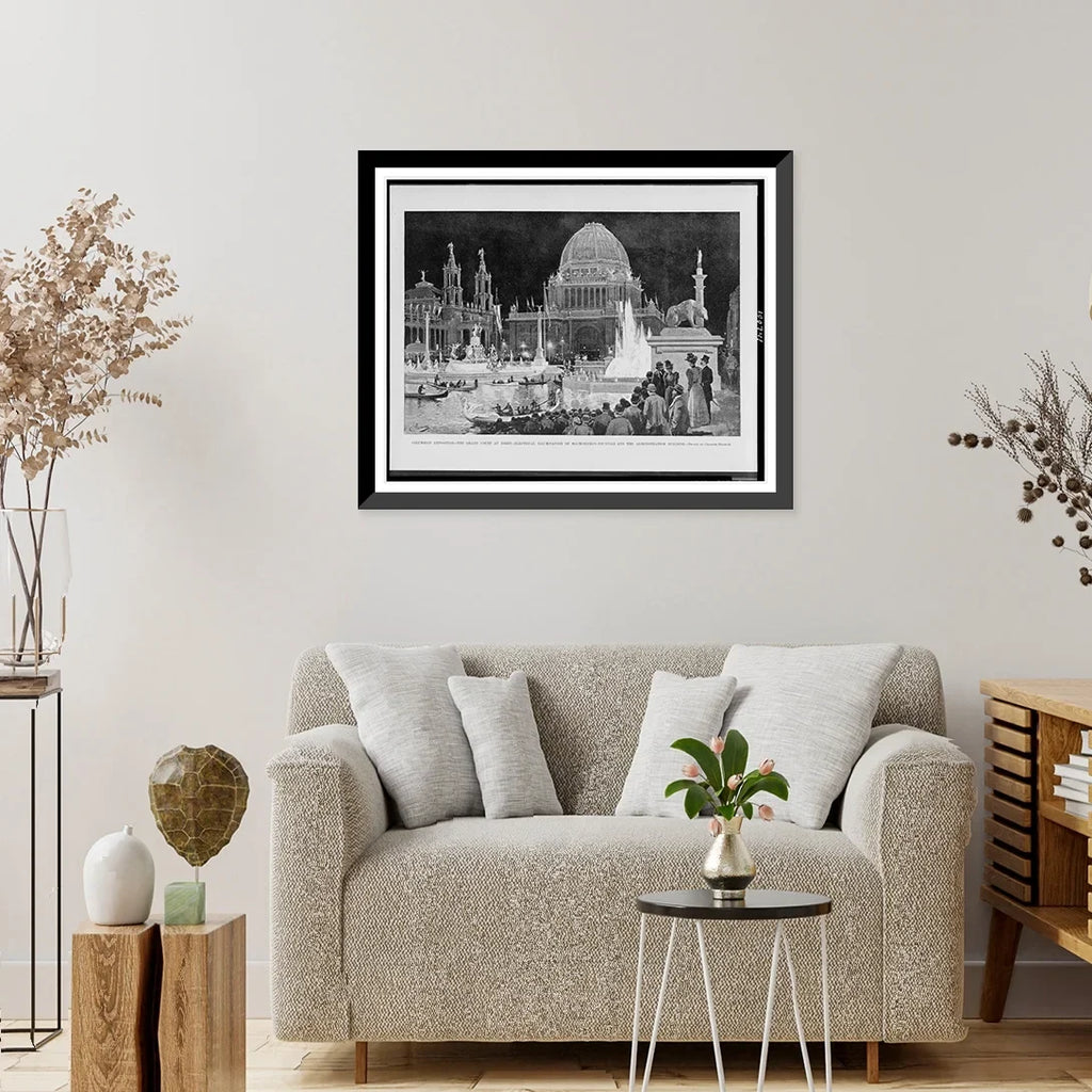 court night. Historic illumination grand the Columbian and at the Exposition. electrical administration Graham., building.drawn MacMonnies's x 17-7/8" by fountain Framed Print, 21-7/8" of Charles