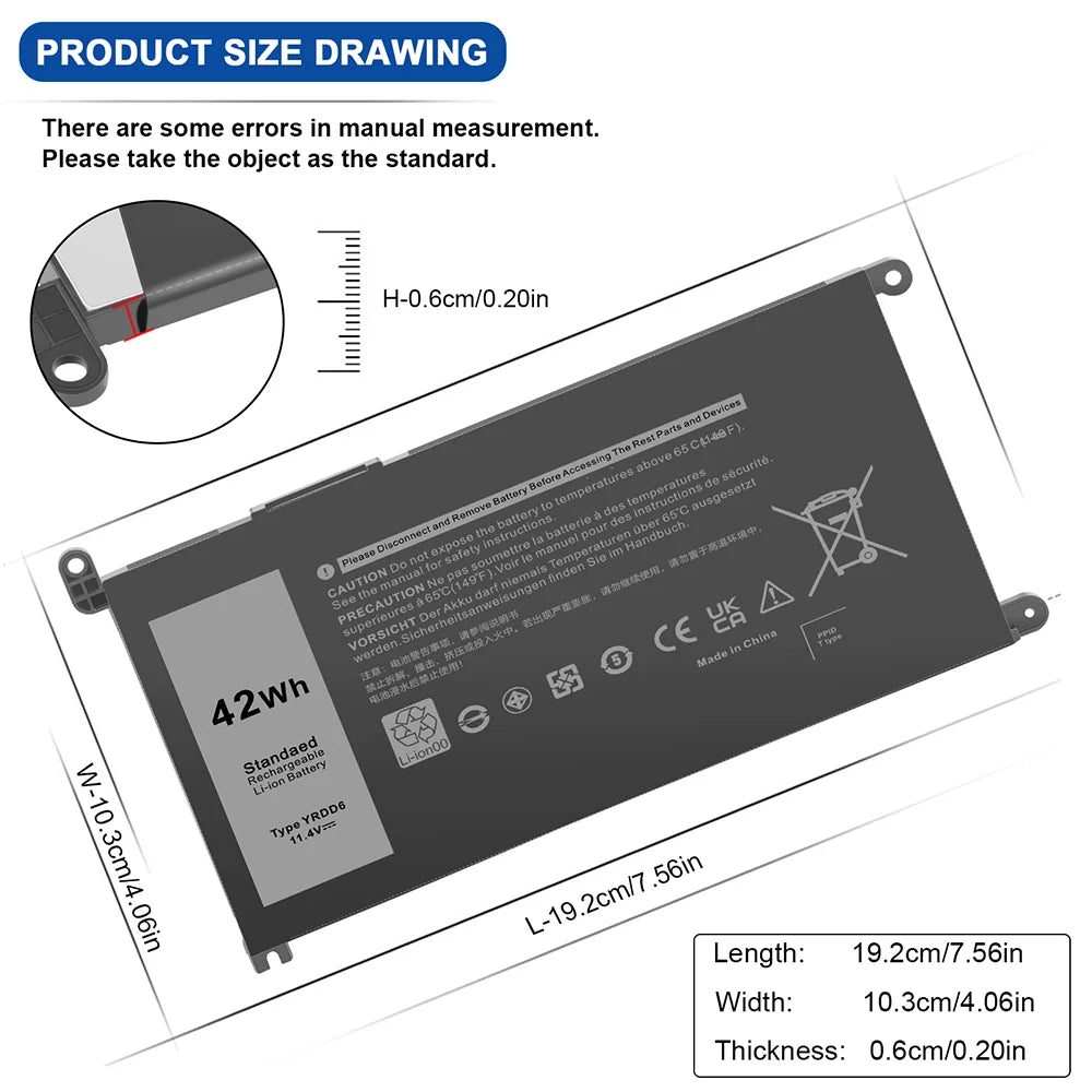 42Wh For 2-in-1 5491 YRDD6 Battery 5481 3-Cell 5485 Laptop 14 Inspiron 5482
