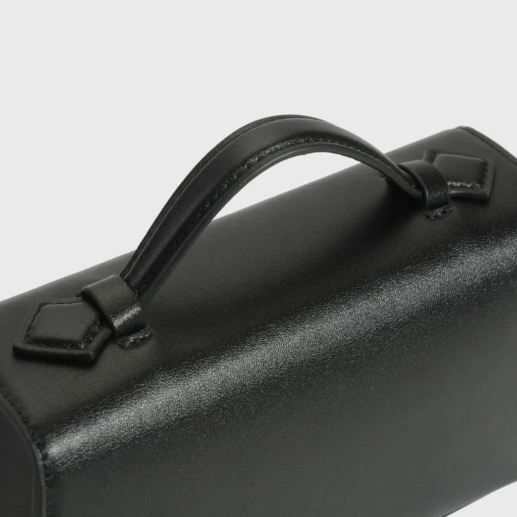 Partner for Women Black Qi Top Handbags in Pochette Leather Handle Bags The Symmetry