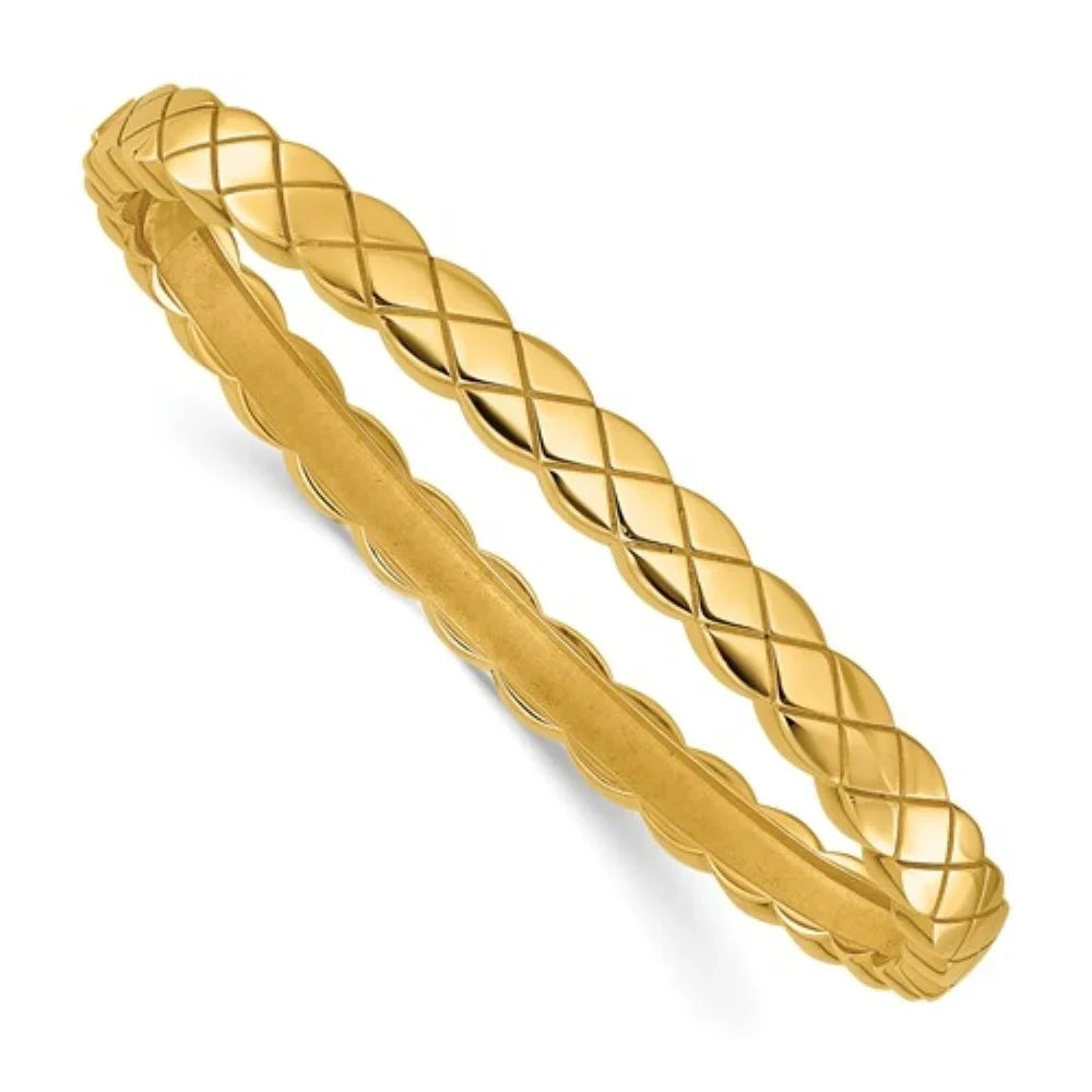 14k Bangle Yellow Gold Auriga and Grooved 6.3mm Men Polished for