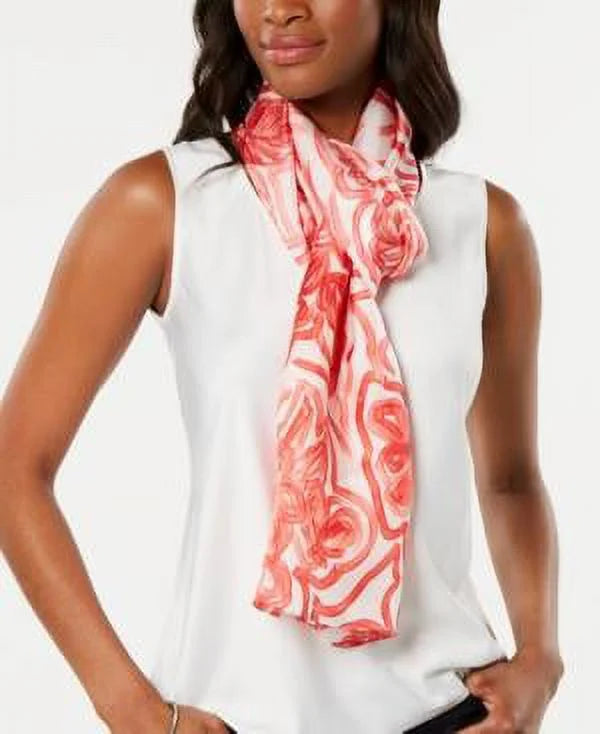 Oblong Silk Sketched Flower-Print $59 Scarf One Red MSRP dimension Echo
