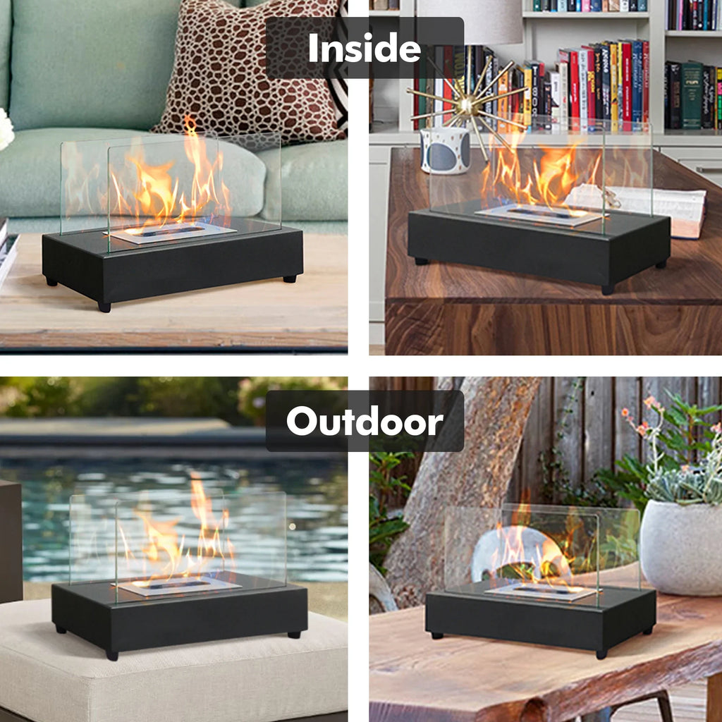 Bio Skypatio exterior Metal 7.1'' Tabletop x 8''H Guard Flame x 13.98''L with Ventless Ethanol Fireplace W