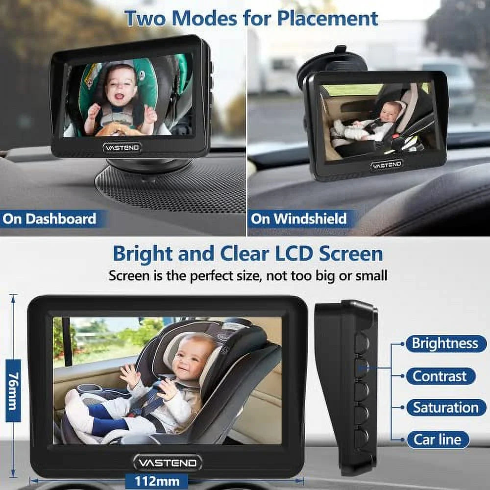 Wide Mirror 150&deg; Case View Car Car Kit,With Night & VASTEND Function,5 Silicone Travel Baby Safety Install Easy Cute A Baby 1080P Camera,360&deg; Rotation with Mins to Vision