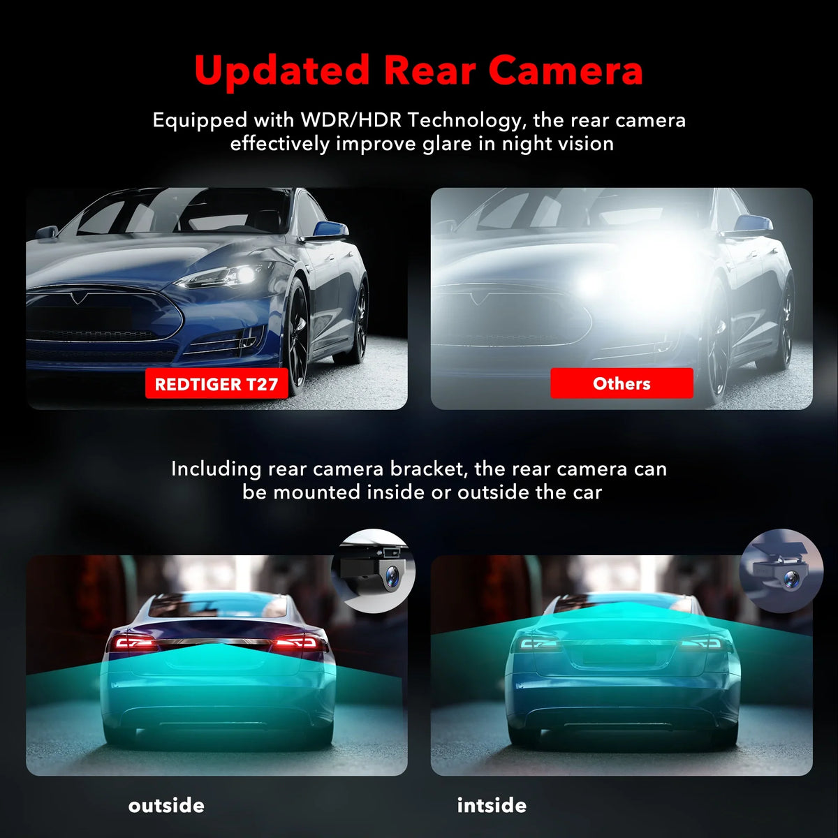 Card Camera for 32GB 2.5K GPS 4K Camera Rearview Dash , Mirror Front Full View Screen Cars, and Touch with 11" Rear Cam, Dash Dash Vision REDTIGER UHD Mirror Night Rear Free