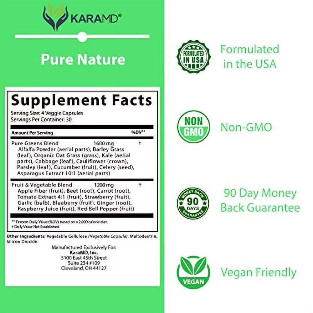 Capsules Antioxidant Nature & KaraMD Health | Greens, Vegetable Fruit Supplement Vitamins, Pure 120 | Fiber & Digestion Natural Whole Immunity Energy, | Superfood & Boost, Dr Formulated Nutrition Food